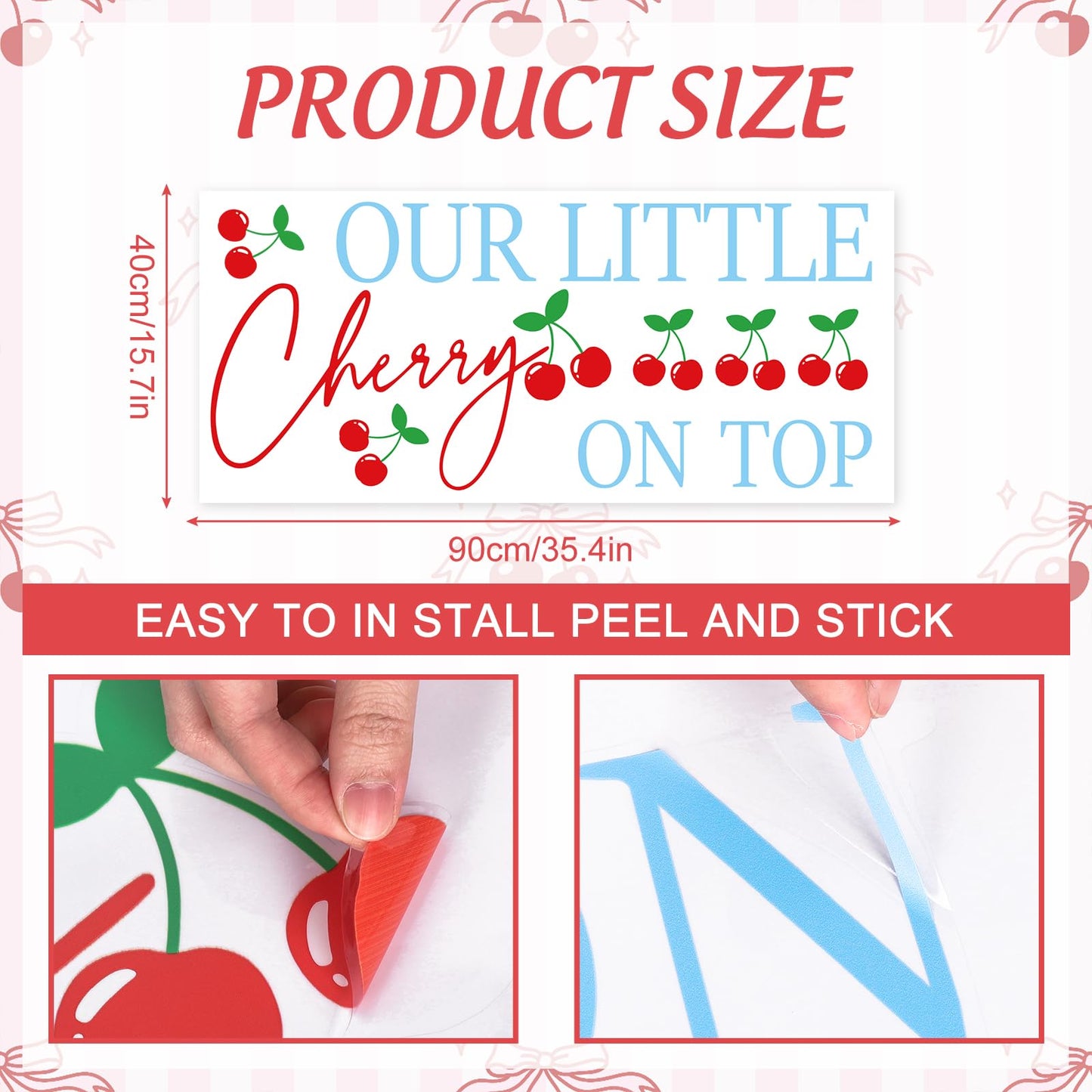 FYSUIMU Our Little Cherry On Top Decal Cherries Backdrop Decorations Party Stickers Red Blue Welcome Sign Decal for Balloon Arch Wedding Baby Shower Birthday