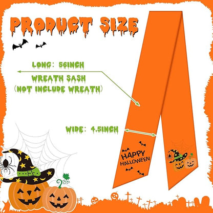Wreath Sash for Front Door Wreath Satin Sash Blank Sashes Embroidery Monogram Yard Doorway Indoor Outdoor Wall Ribbon Bow Home Decor(Orange,Halloween Style)