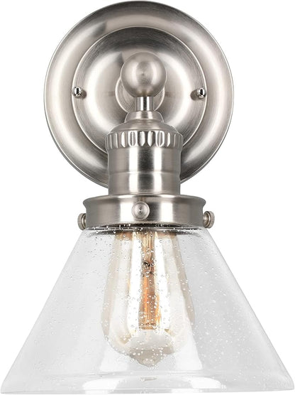 Design House Augustin Wall Sconce, 1-Light, Seeded Glass Warm Glow, Dimmable, Up/Down Glow, Easy Installation, E26 Socket, Satin Nickel, 7.9 in L x 8.5 in D x 11.1 in H, 589028-SN