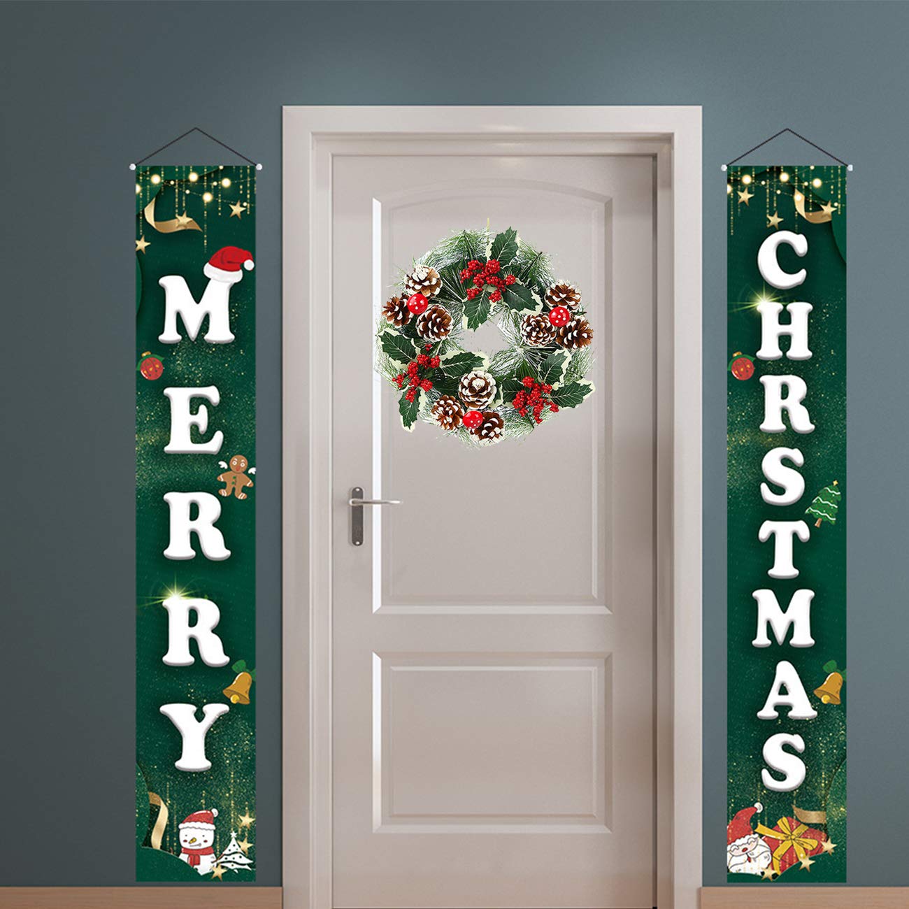 Acronde 12” Christmas Wreath Berry Handmade Floral Front Door Rustic Wreath Flocked with Mixed Decorations Christmas Decorations