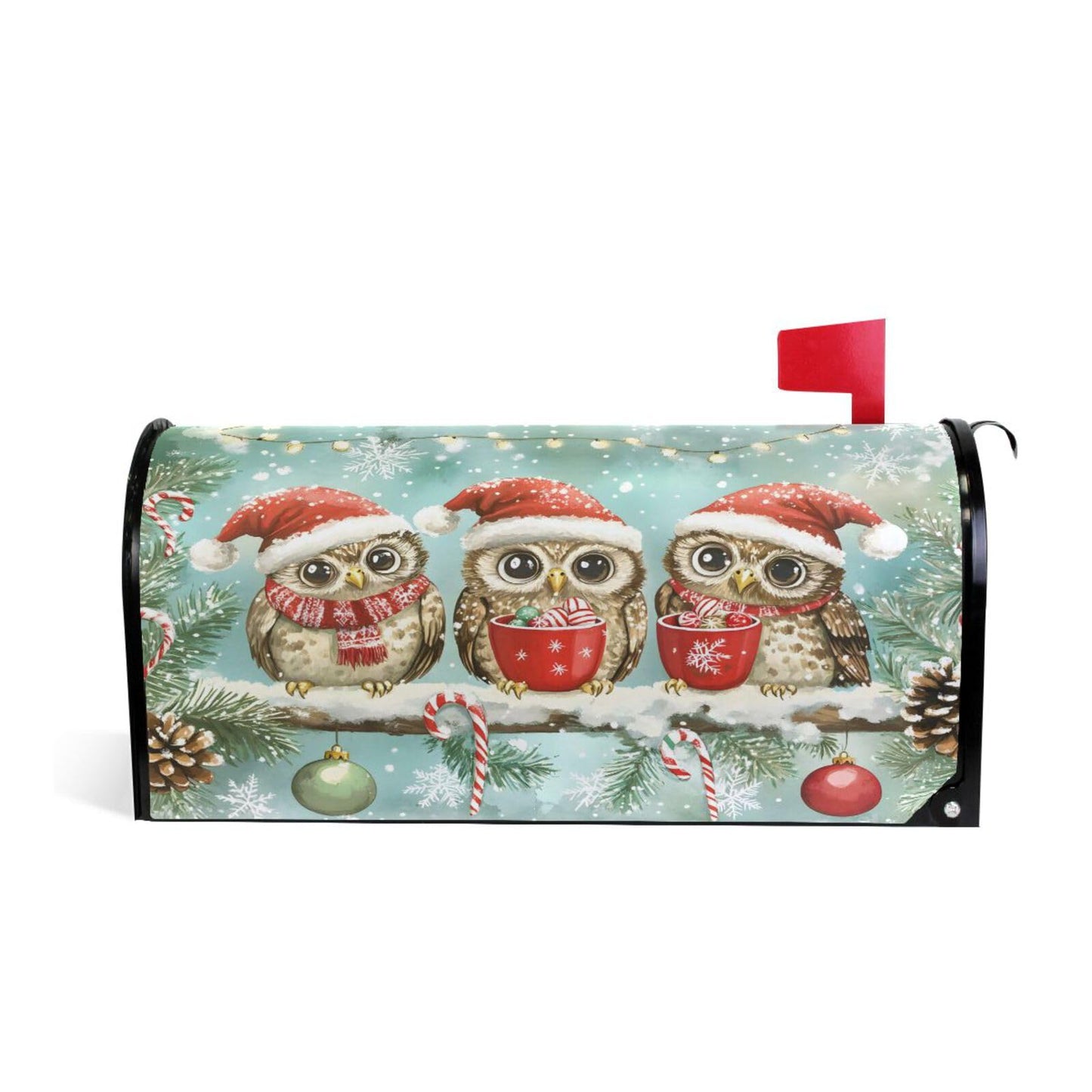 ALAZA Winter Owls with Santa Hat Snowflake Snow Magnetic Mailbox Cover Christmas MailWraps Garden Yard Home Decor for Outside Oversized-25.5" x20.8"