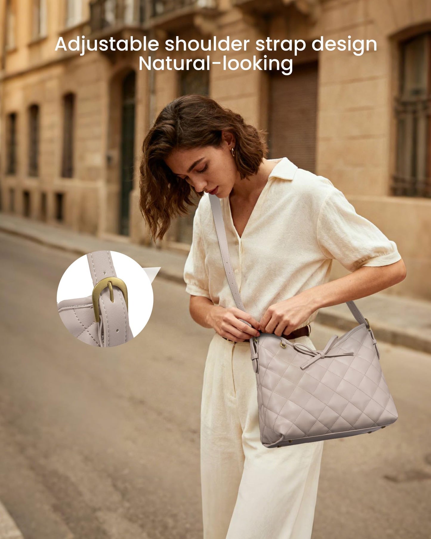 LOVEVOOK Purses for Women Soft Leather Hobo Handbags Diamond Pattern Quilted Crossbody Bag Designer Carteras Para Mujer Bucket Purse, Solid-Nude