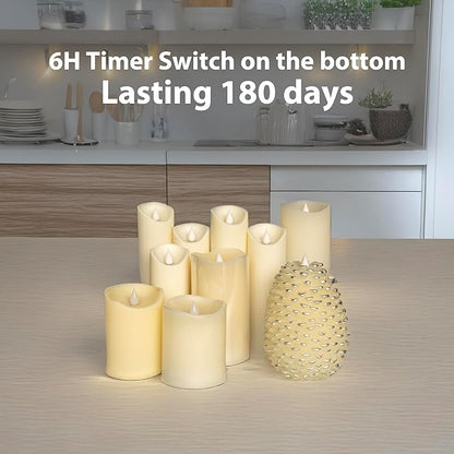 Flameless Candles Last 1300+ Hours Real Wax Flame Effect Auto-Moving 3D Wick, LED Pillar Candles with Timers Battery Operated - Ivory 6"