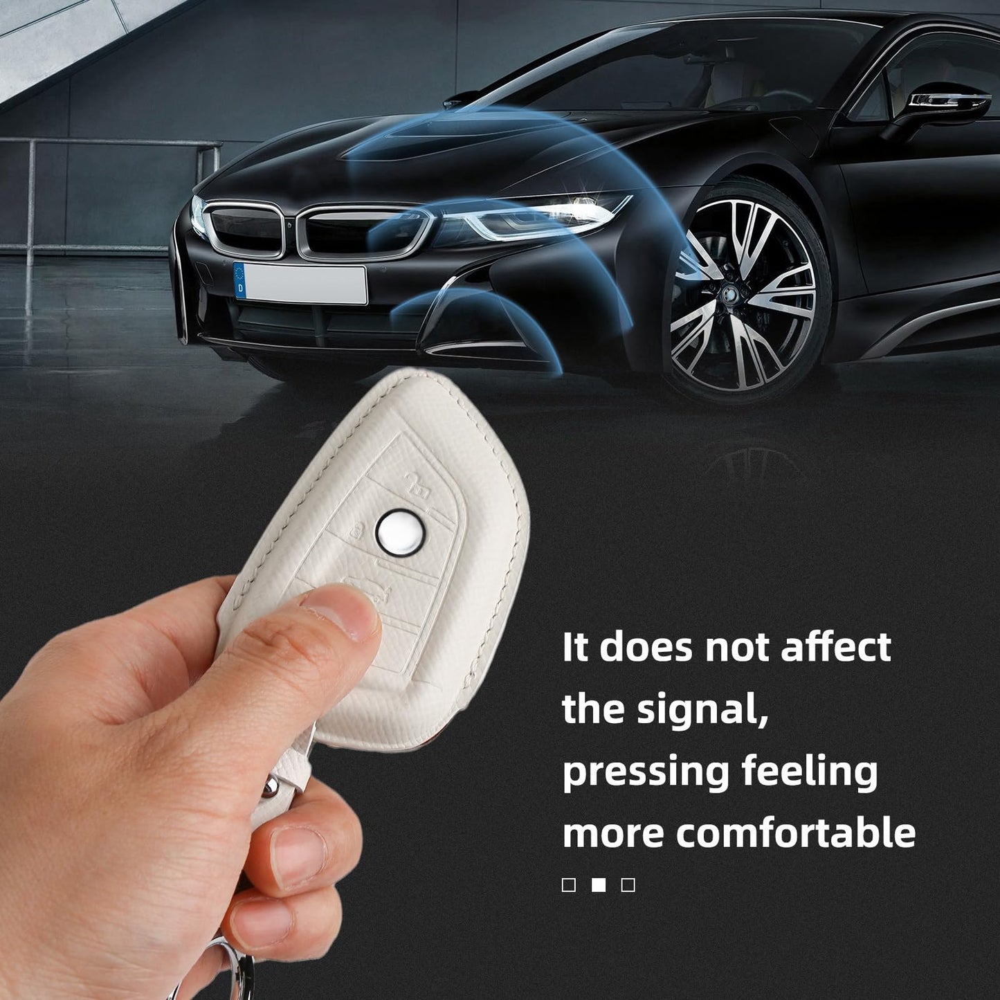 CISUI Leather Key Fob Cover Case, Keychain Shell, Compatible for BMW 2 5 6 7 X1 X2 X3 X5 X6 Series(White)