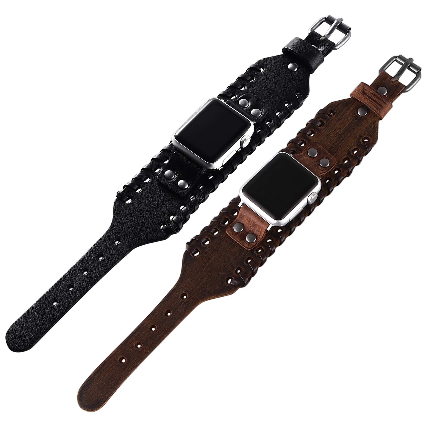 VIQIV Wide Cuff Bracelet Leather Band Compatible with Apple Watch 42mm 44mm Sports Watches for Men Women, Unisex Retro Replacement Wrist Strap for iWatch Series SE 6/5/4/3/2/1, Brown