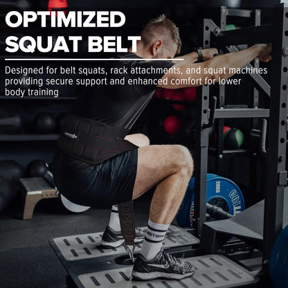 Belt for Belt Squat Dip Belt Weighted Pull Up, Heavy Duty with Structured Back Support and Squat Machine Compatible (Black&Red)