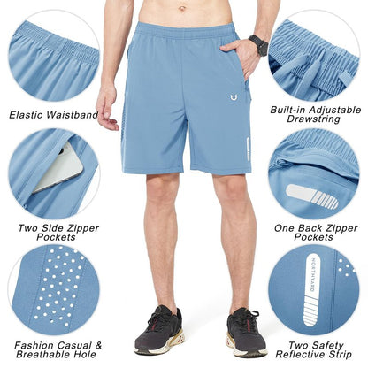 NORTHYARD Men's Athletic Running Shorts Gym Workout 7"/9"/5" Quick Dry Lightweight Sports Basketball Tennis 3 Zipper Pockets SkyBlue 4XL