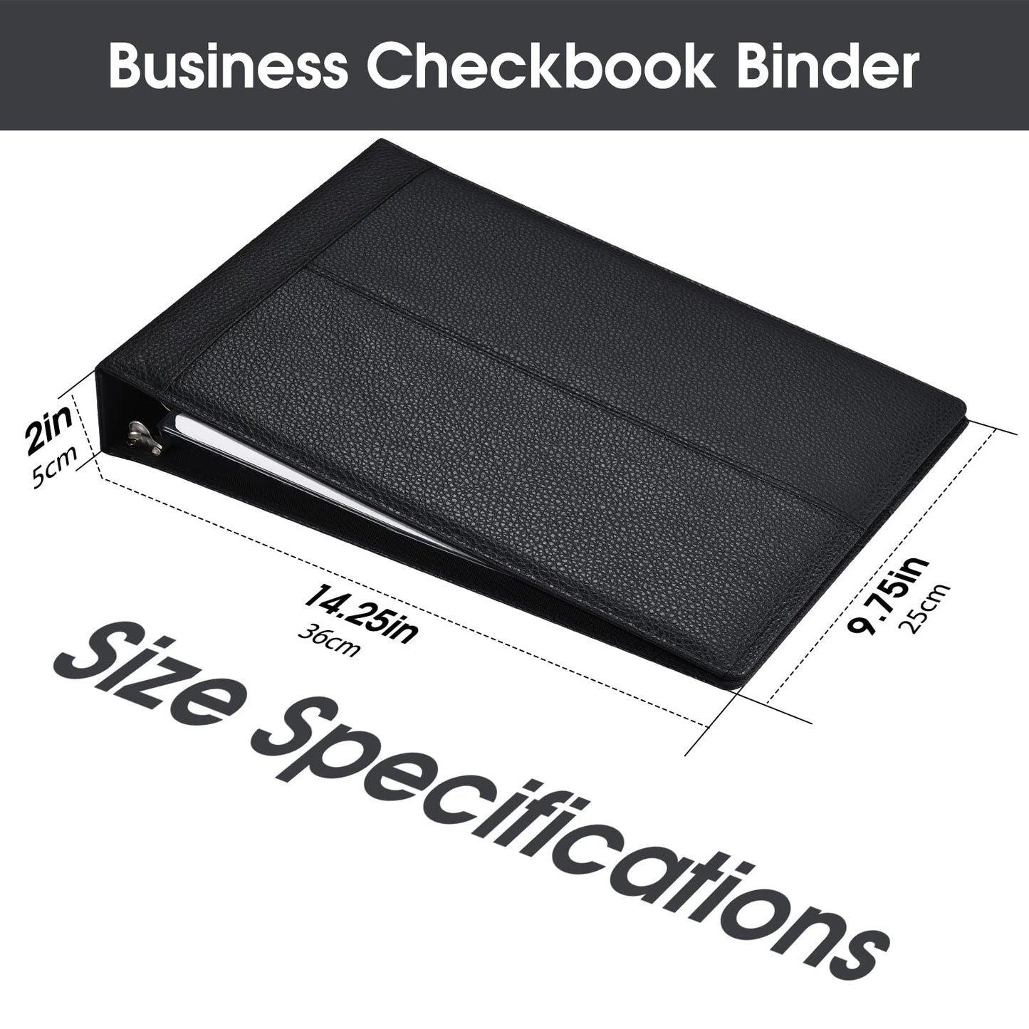 7 Ring Executive Business Check Binder 600 Checks Capcity for 9" x 13" Sheets, PU Leather Checkbook Holder with Zip Pouch