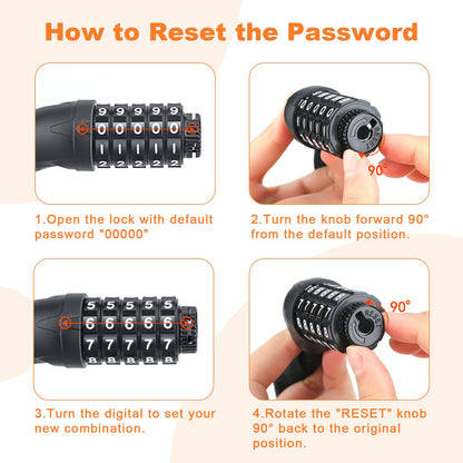 Heavy Duty Bike Chain Lock, 5 Digit Combination Resettable Bike Lock, Anti-Theft Hardened Steel Chain Bicycle Locks Keyless 3.2Ft Long 6mm/0.24" Thick for Bikes, E-Bike, Motorcycle, Motorbike