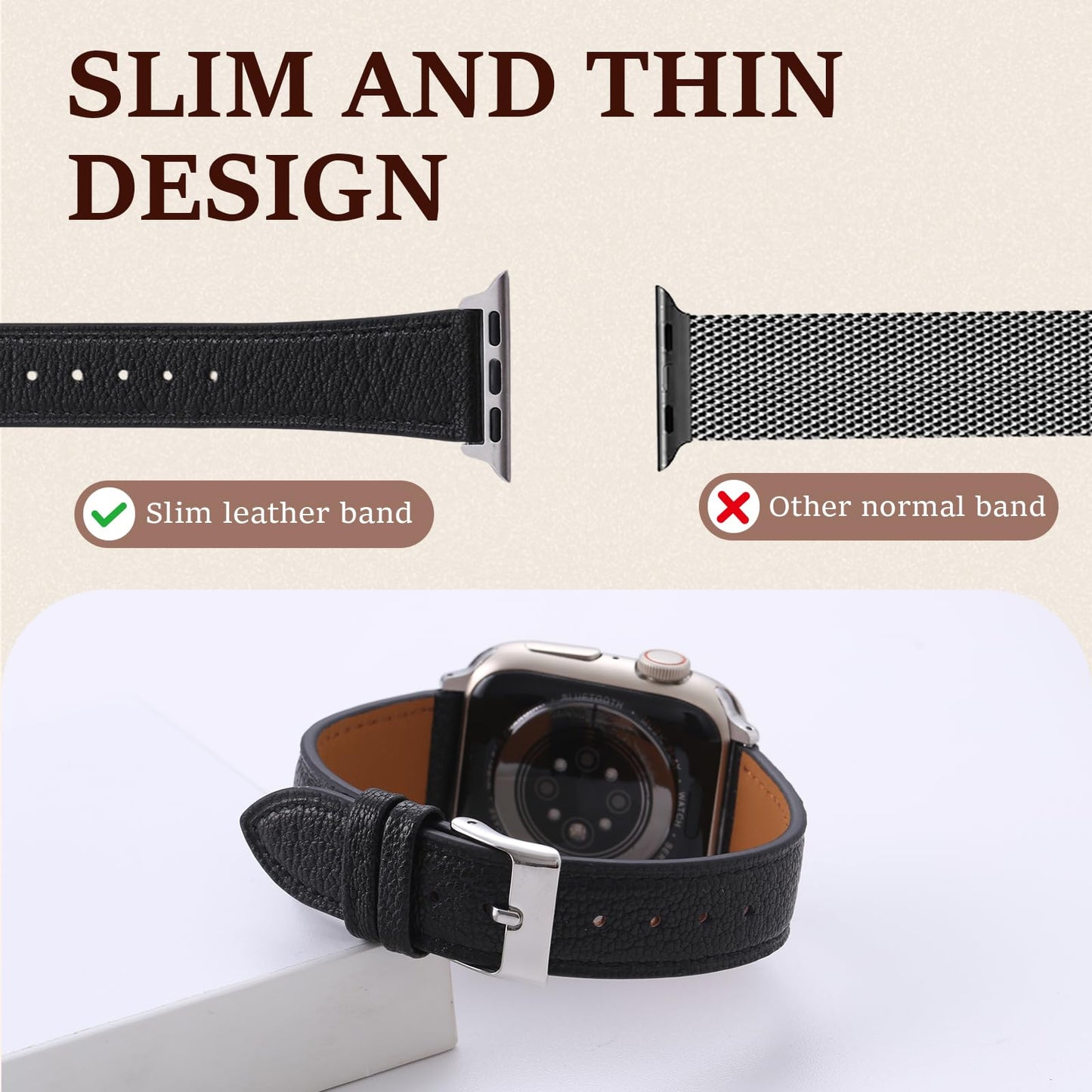 Thin Slim Soft Goatskin Women Leather Watch Bands for Apple Watch 38mm 40mm 41mm 42mm, Small Wrist Watch Band Lightweight Elegant Replacement Straps Compatible with iWatch SE 11 10 9 8 7 6 5 4 3 2 1