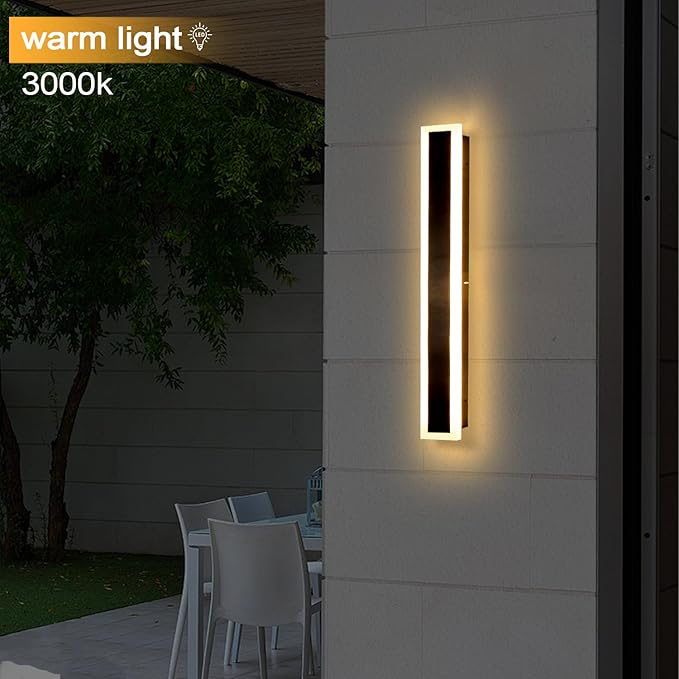 24 Inch Black Outdoor Wall Light Modern LED Exterior Wall Sconce, Long LED Linear Exterior Lights 3000K for Garage Doorway Patio Stairway