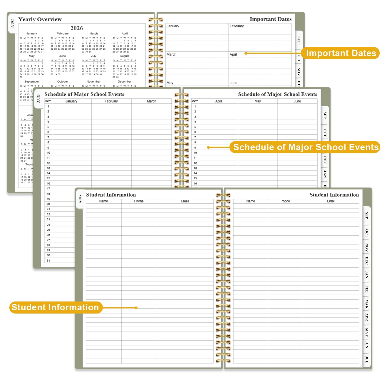 2026-2027 Teacher Planner, Lesson Planner from August 2026 - July 2027, Teacher Lesson Planner Book 2026-2027 for Teacher Class Schedule, Student Info & Weekly Planning, 8" x 10", Green