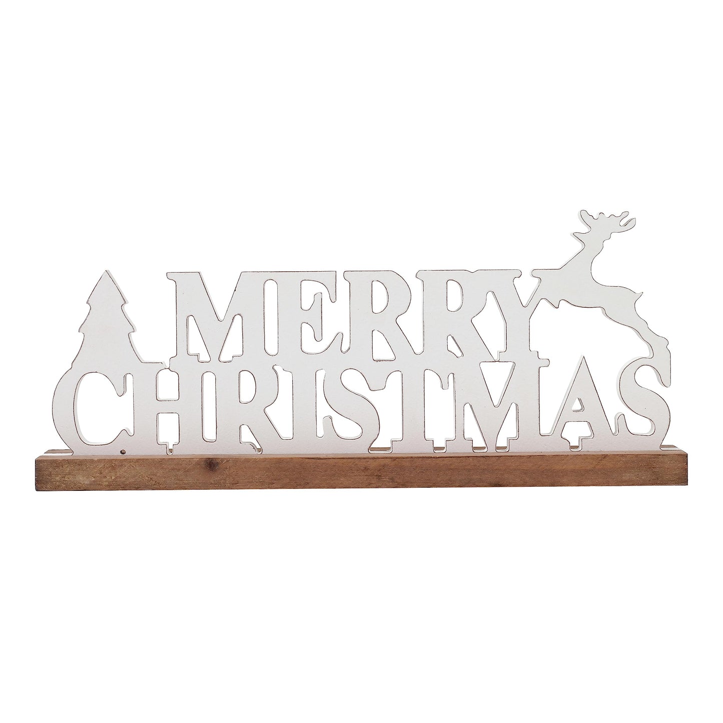 Sintosin Rustic Merry Christmas Signs for Home Decor 16 Inches, Farmhouse Wooden Noel Christmas Decor, Distressed Winter Decoration with White Tree and Deer for Tabletop Living Room