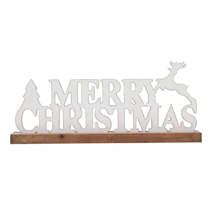 Sintosin Rustic Merry Christmas Signs for Home Decor 16 Inches, Farmhouse Wooden Noel Christmas Decor, Distressed Winter Decoration with White Tree and Deer for Tabletop Living Room
