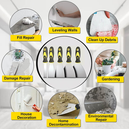 5-Piece Putty Knife Set, 1–5 Inch Scraper and Spackle Knives, Durable Paint Scrapers for Drywall Repair, Wallpaper Removal, Mud and Plaster Scraping