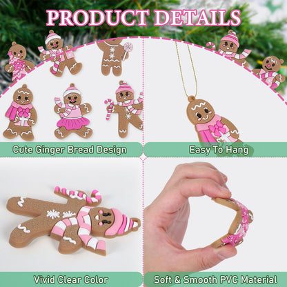 JarThenaAMCS 18Pcs Christmas Hanging Ornament Pink Gingerbread Candy Cane Pendant Charm Cute Tree Wall Hanging Decoration for Xmas Winter Party Supplies