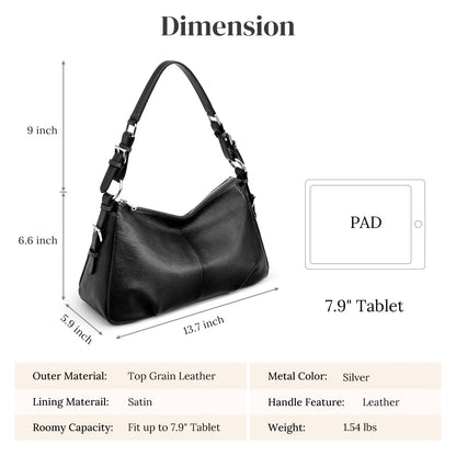 S-ZONE Womens Hobo Genuine Leather Shoulder Bag Top-handle Handbag Ladies Purses
