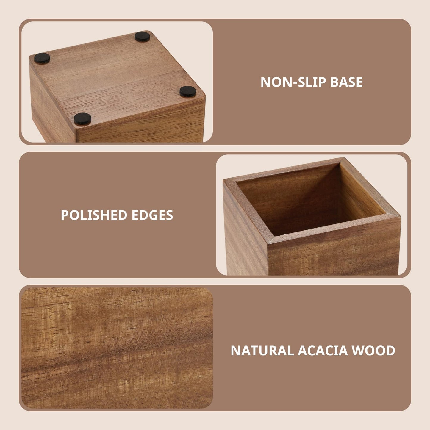 CMLKLZD Desk Organizer Set of 3 - Acacia Wood Office Desk Accessories - Desk Organizers and Accessories for Women Men - Set incl. Pencil Pen Holder, Paperclip Storage and Sticky Note Holder