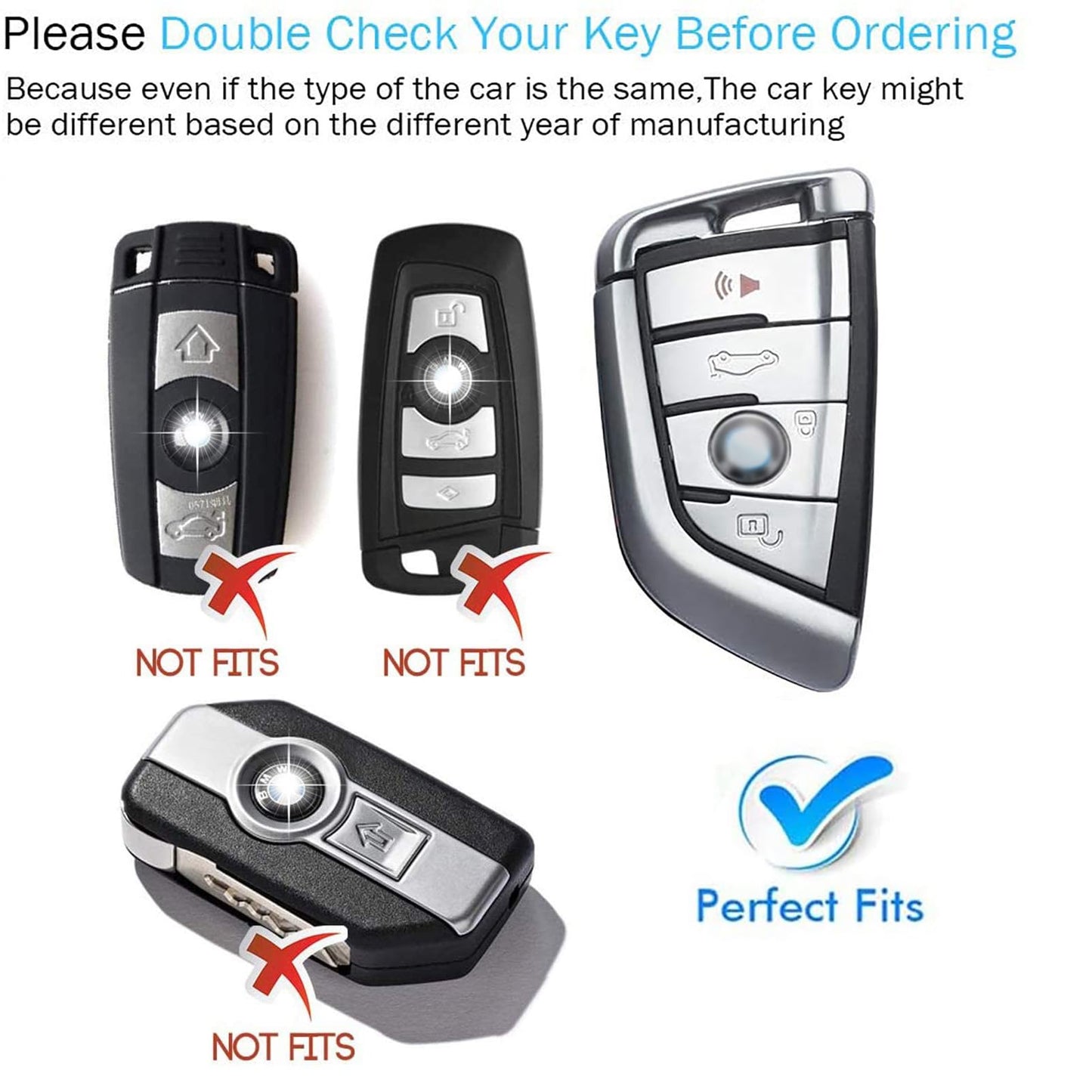 CISUI Leather Key Fob Cover Case, Keychain Shell, Compatible for BMW 2 5 6 7 X1 X2 X3 X5 X6 Series(White)