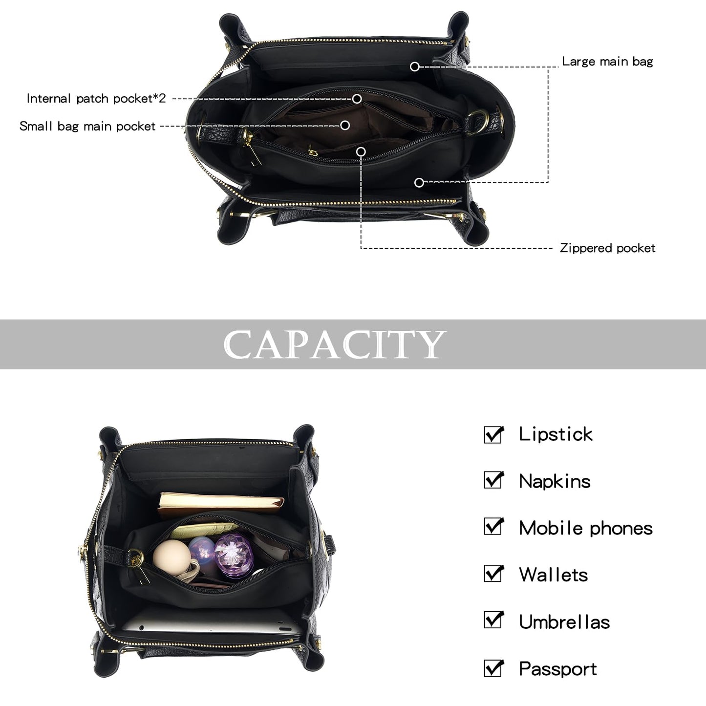 Travistar Floral Handbags and Purses Women - Retro Embossed Leather Top Handle Handbag Large Women's Shoulder Bag 3-in-1 Trendy Hobo Purse Ladies Bucket Satchel Bags Black Work Tote