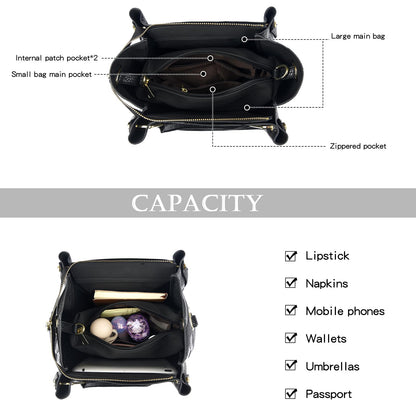 Travistar Floral Handbags and Purses Women - Retro Embossed Leather Top Handle Handbag Large Women's Shoulder Bag 3-in-1 Trendy Hobo Purse Ladies Bucket Satchel Bags Black Work Tote