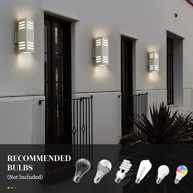 harriet Porch Lights Outdoor Modern - IP64 Waterproof Aluminum and Tempered Glass Cover, 13" Rectangular Up/Down Wall Sconce for Porch, Garage & Patio, Exterior Lighting, White, 2 Pack