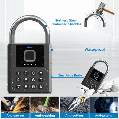Foxlock Heavy Duty Smart Padlock with Key, Fingerprint Pad Lock with Code Keypad, Waterproof Electronic Digital Combination Lock for for Gate Outdoor Fence Storage Unit Outdoor Fence Shed Gym