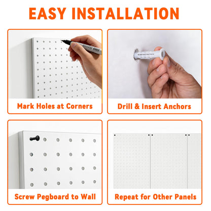 Ultrawall Metal Pegboard Panels, Pegboard Wall Organizer, Peg Boards for Garage, Tool Storage Organization, 12"X24", 3pcs, White