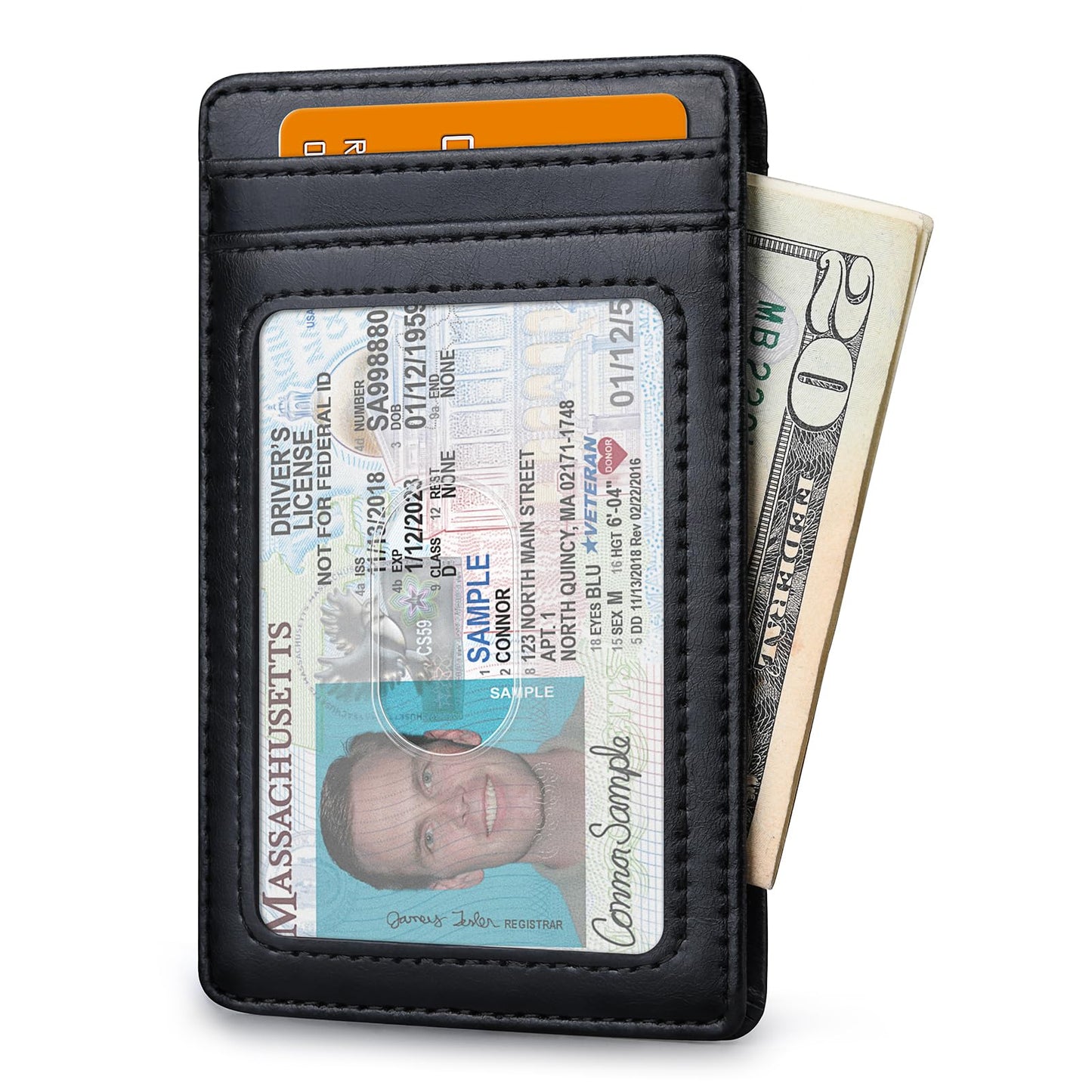 Buffway Mens Slim Wallet, Minimalist Thin Front Pocket Leather Credit Card Holder with RFID Blocking for Work Travel - Seattle Black
