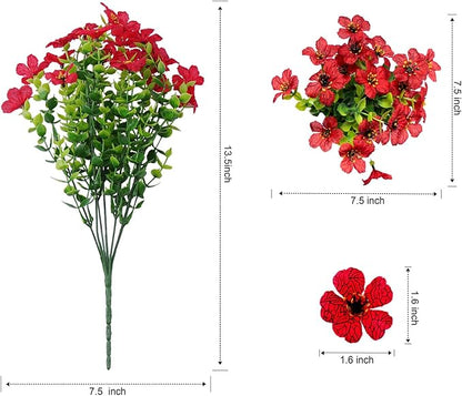 Outdoor Artificial Flowers, 16 Bundles Fake Flowers Summer Decoration, No Fade Faux Plastic Shrubs for Garden Patio Porch Window Box Decor (Mix 4 Color)