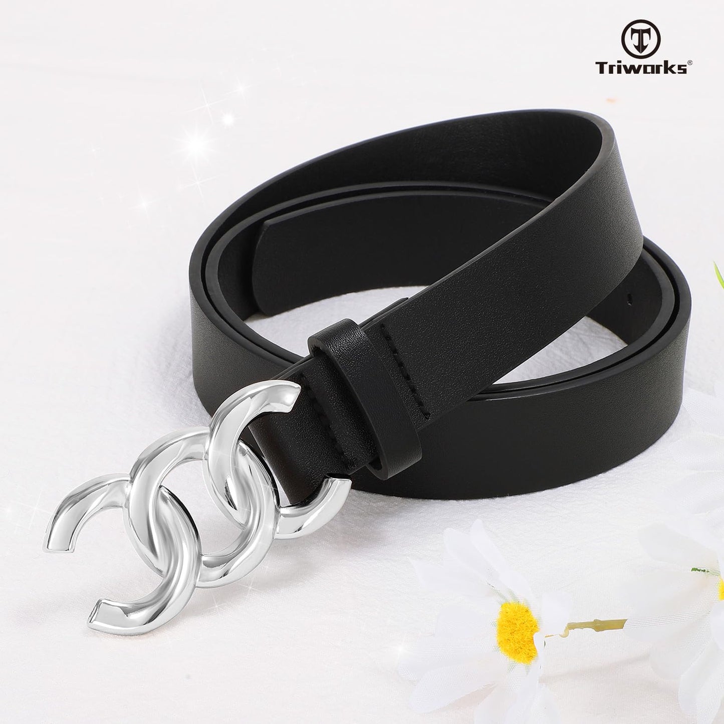 TRIWORKS 3 Pack Women's Belts for Jeans Pants Fashion Waist Belts for Ladies Leather Belt with Silver Buckle