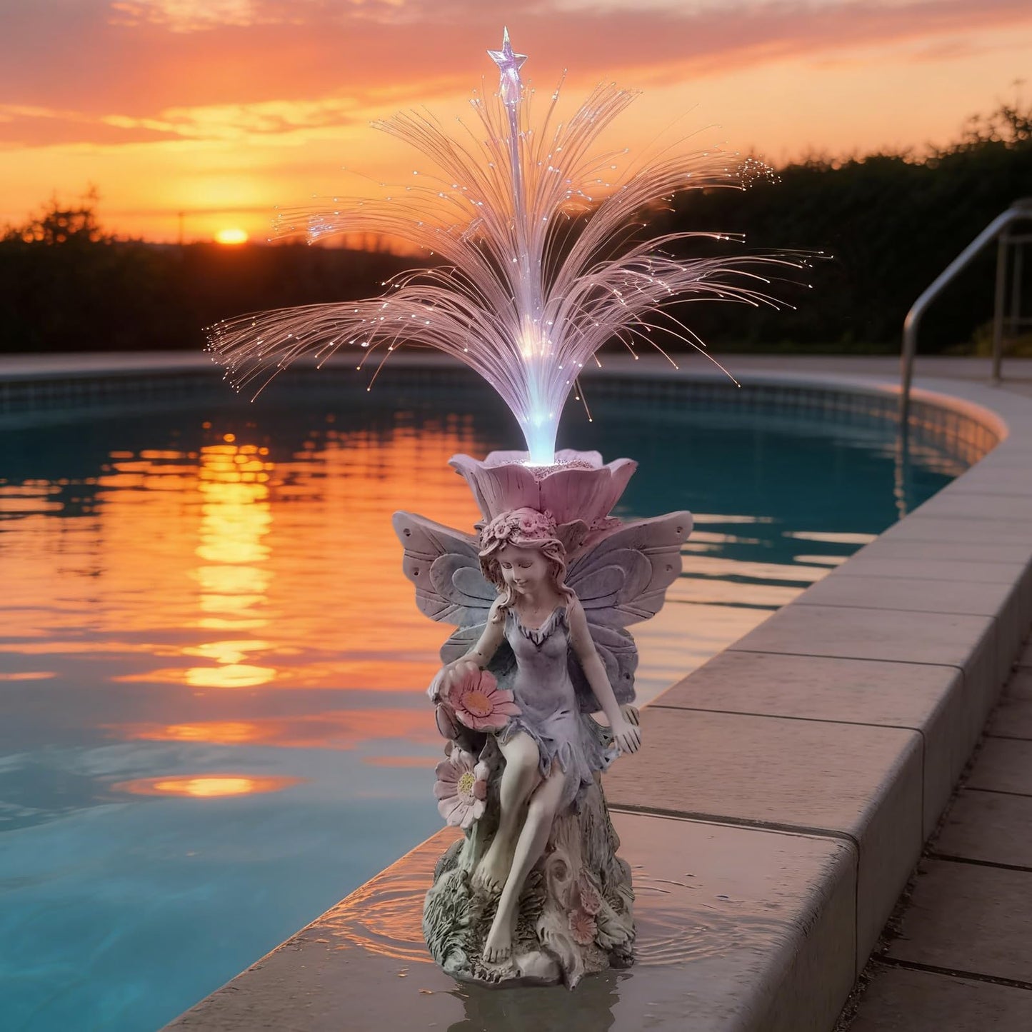 Fairy Garden Decor Statue - 17 inch Solar Flower Fairy Garden Statues With Colour Changing Fiber Optic Lights Outdoor Statues for Yard Patio Balcony, fairies Figurines Gifts for Mom Grandma Women.