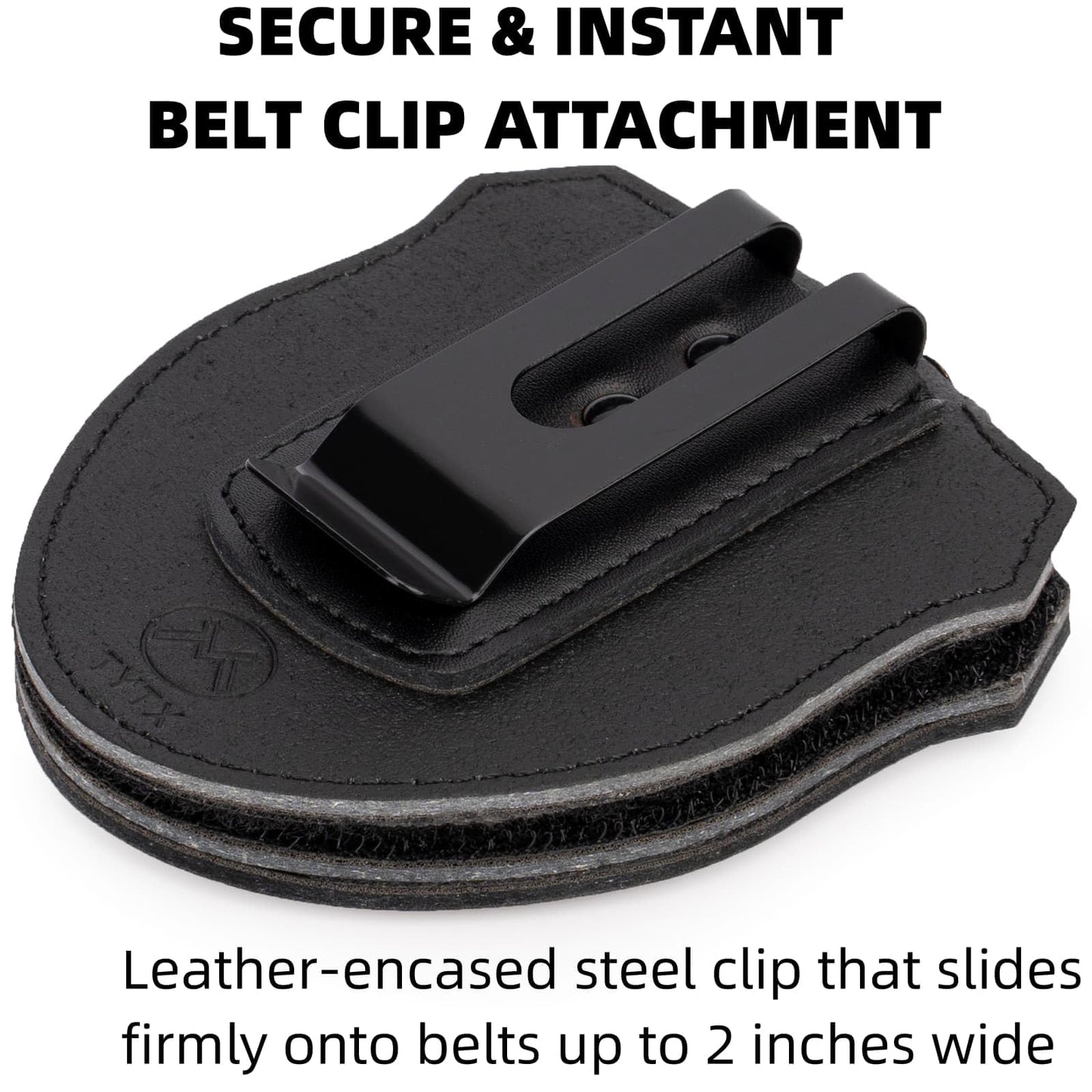TT TYTX Police Badge Holder (Badge Not Included), Leather Universal Sheriff Badge Holder with Belt Clip, Hook and Loop Closure and Round Neck Stainless Steel Chain (Circle 2.7 Inch)