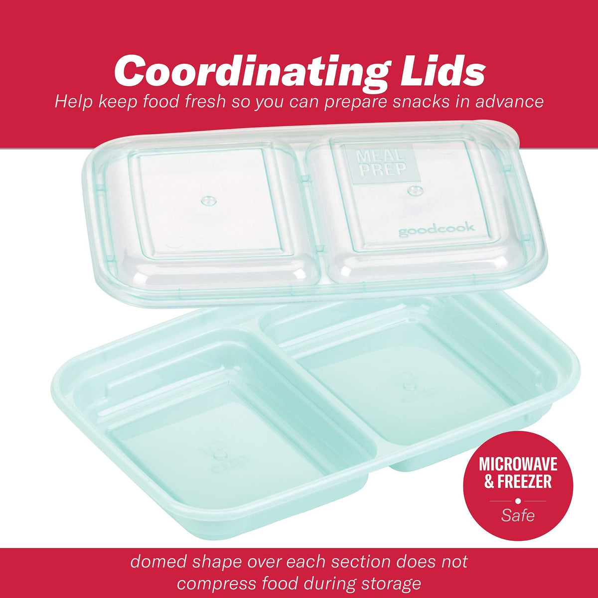 GoodCook 2-Compartment Food Storage Container Set with Snap-Shut Lids, Reusable Divided Snack Containers with Lids, Set of 10, Blue