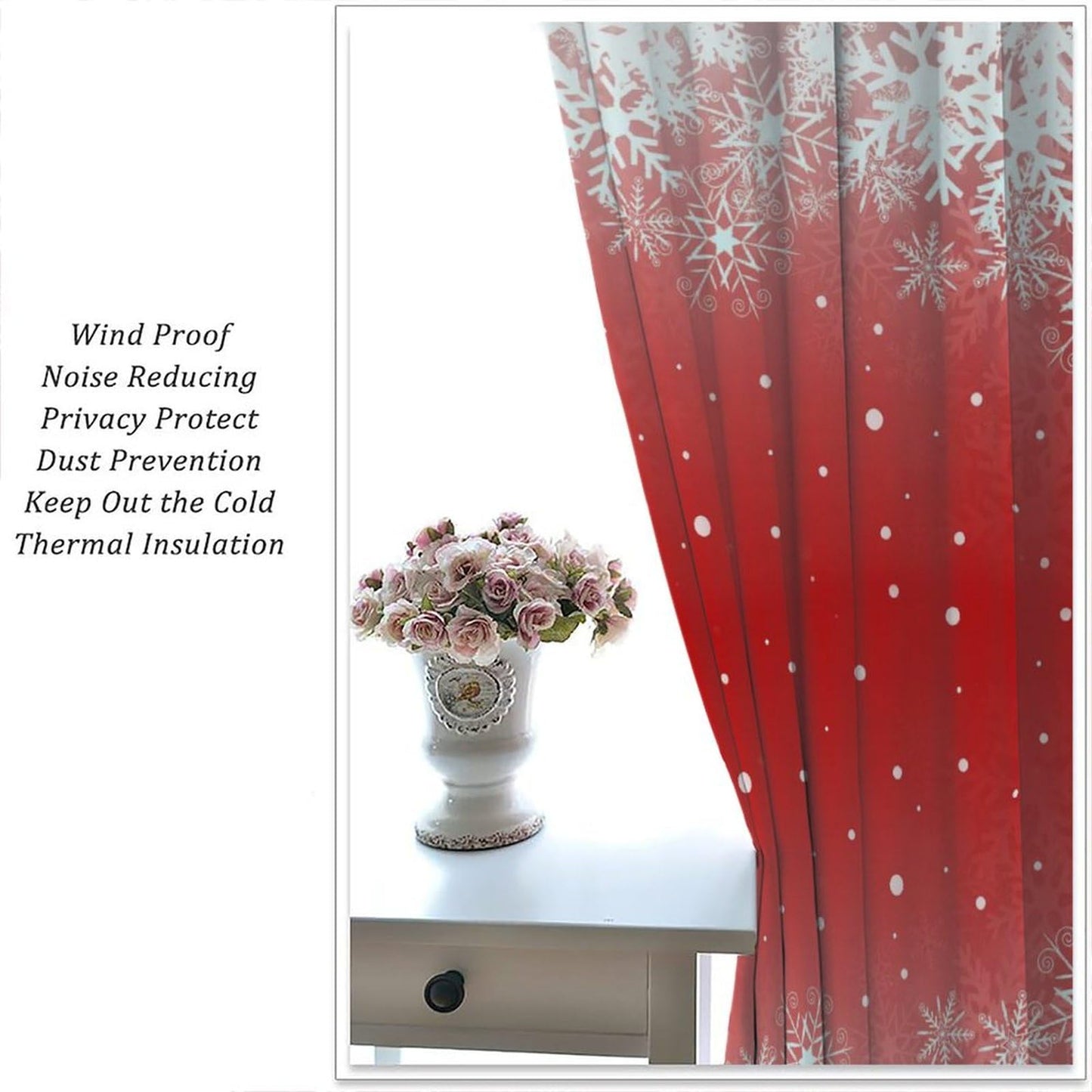 FengMingRui Merry Christmas Snowflakes Curtains for Happy Festival Living Room Bedroom Home Decor Window Drapes 52" W X 84" L