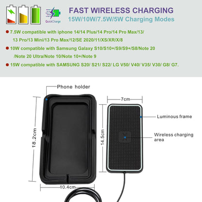 Wireless Charger Car Fast Charging pad,POLMXS 15W Wireless Phone Charger Cell Phone Cordless Flat Charging mat Compatible with iPhone 11/12/12/14/15 Galaxy S21/S22/S23/24 NOTE10(XP01)