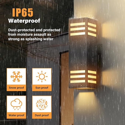 Motion Sensor Outdoor Wall Lights, Dusk to Dawn Exterior Light Fixture with 3 Modes, Waterproof Modern Dimmable Porch Light with Up Down Lighting for Patio, Garage, Front Door, Matte Black, 2Pack