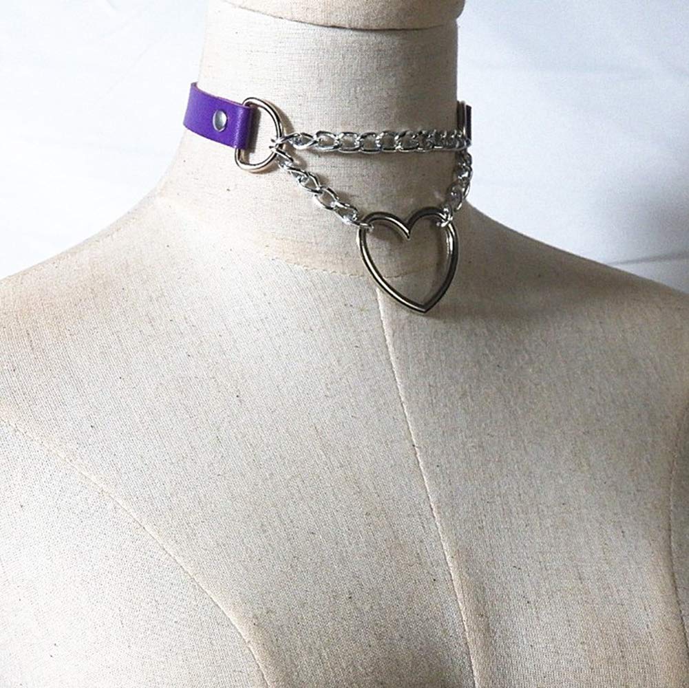 WeeH Gothic Choker Set for Women and Men - Pack of 8 Purple PU Punk Rock Necklace Vintage Collar Cosplay Costume Accessory
