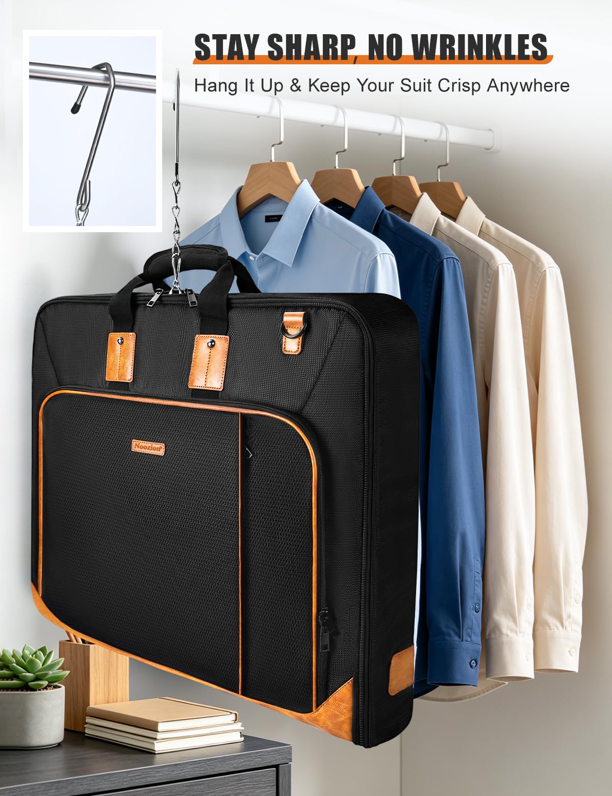 Noozion Garment Bag for Travel, Large Carry On Suit Bag for Business Up to 3 Suits, Wrinkle Free Garment Bag for Hanging Clothes with Shoulder Strap, Laptop Compartment, and Wet-Dry Pocket