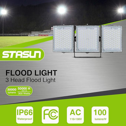 STASUN Flying Series Pro - LED Flood Light Outdoor, 450W 45,000 lumens Stadium Arena Lighting, IP66 Waterproof Exterior Commercial Floodlight, 6000K, 3 Adjustable Heads for Yards, Streets