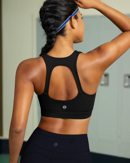 RUNNING GIRL Sports Bras for Women, Moulded Cup High Impact Workout Black Sports Bra Racerback Yoga Bra High Support(WX3068 Black L)