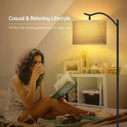 BoostArea Floor Lamp for Living Room,9W LED Arched Lamp,Tall Modern Standing with Fabric Linen Shade,3 Brightness Levels,E26 Socket,Footswitch,Mid Century Bedrooms,Office B1316