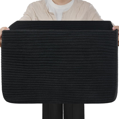 Optish 75L Blanket Basket, Large Woven Baskets for Storage, Blanket Storage for Living Room, Rope Basket with Handles for Bedroom, Nursery, Toys, Clothes, 22” x 17” x 11.5”, Black