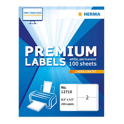 HERMA Easy Peel Printable Half Sheet Shipping Labels 5.5" x 8.5", 200 Labels, Customizable White Sticker Paper for Laser & Inkjet Printer, Address Label for Mailing, Storage & Organization