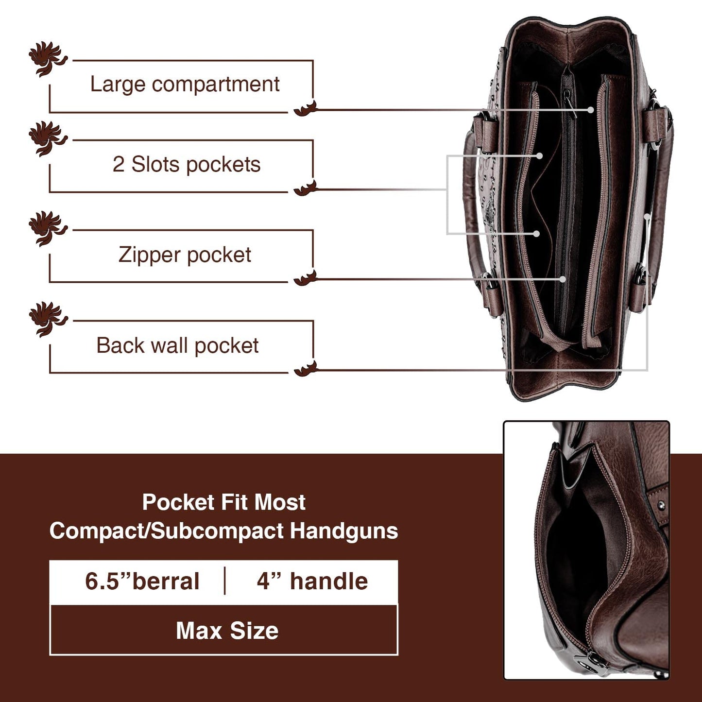 LAVAWA Tote Bag for Women Large Western Purse Ladies Top Handle Shoulder Handbags Vintage Embossed Concho Studs (Coffee