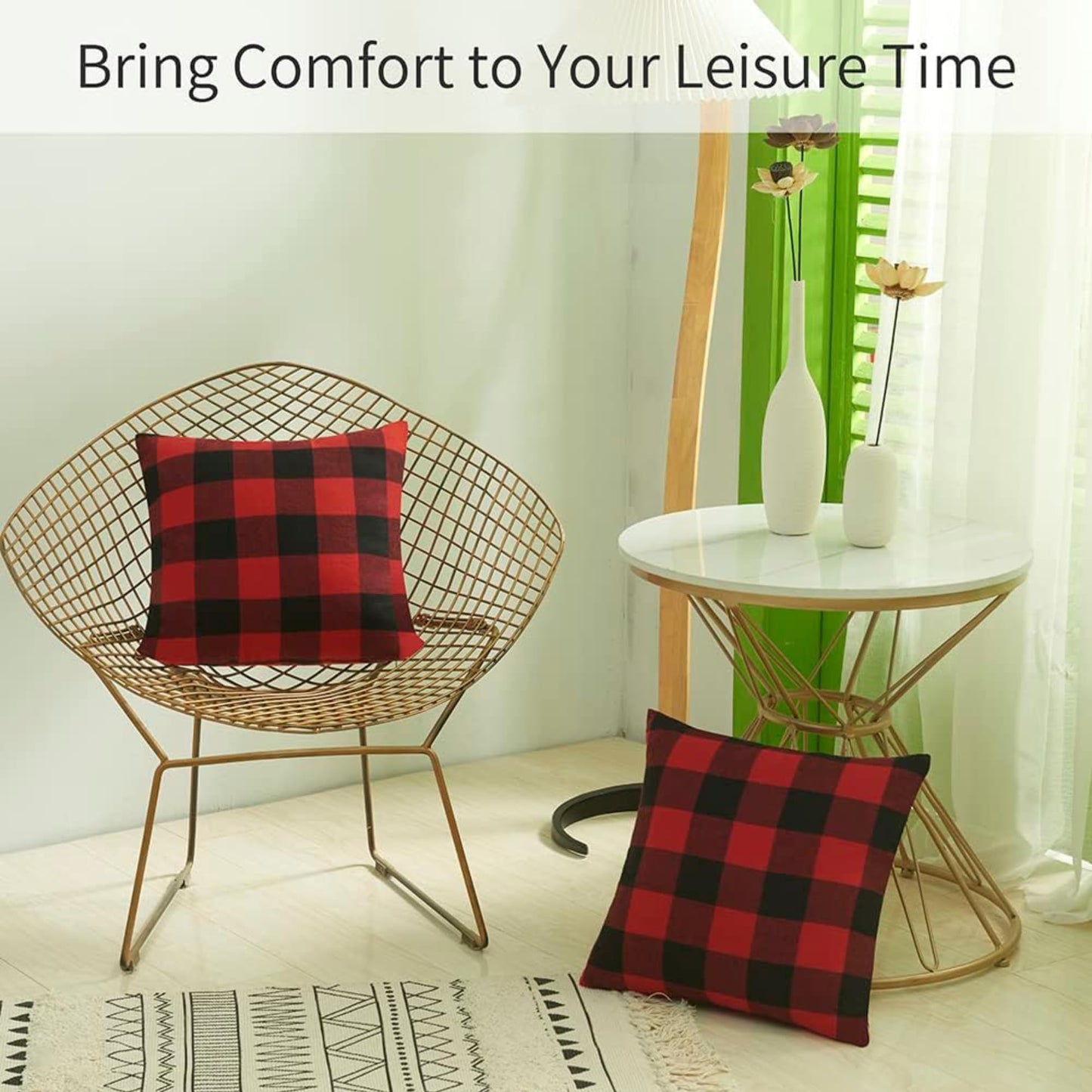 Volcanics Christmas Pillow Covers 18x18 Set of 4, Red and Black Classic Buffalo Check Plaid Decorative Throw Pillow Covers, Farmhouse Square Pillow Case Cushion Pillowcase for Holiday Home Decor Sofa
