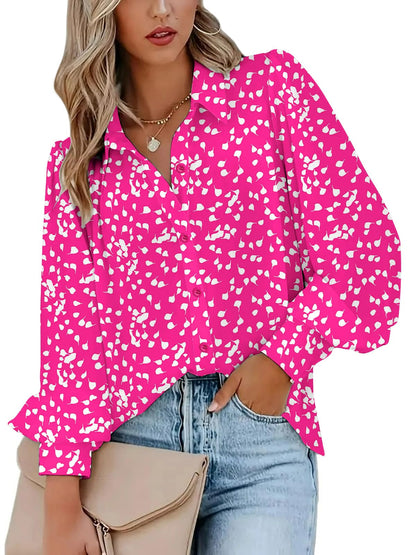 Zeagoo Womens Shirts Button Down Printed Lantern Long Sleeve Blouse Fashion Casual Tops 2025