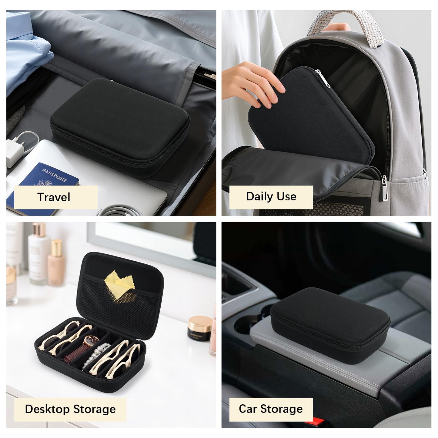 Bukere Glasses Organizer Case Multiple Pairs, Travel Sunglasses Case Adjustable Slot, Hard-shell Eyeglasses Storage Women Men
