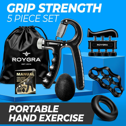 roygra Grip Strength Trainer (5 Pack), Forearm Strengthener, Hand Strengthening Devices, Hand Exercisers for Strength, Finger Strengthener, Wrist Exerciser, Baseball Climbing Calisthenics Basketball