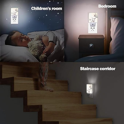 Retro Bird Night Light, Cherry Blossoms Night Lights Plug into Wall Decor for Bedroom, Bathroom, Hallway, Kitchen, Dusk to Dawn Sensor Nightlights for Boys Girls Women Men Room Gifts